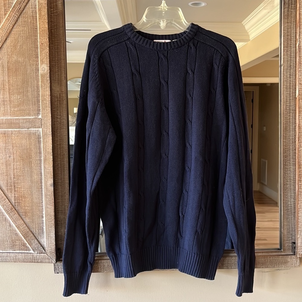 Boca Classics Cotton Crew Neck Sweater Cable Knit Mens Womens Large Navy New